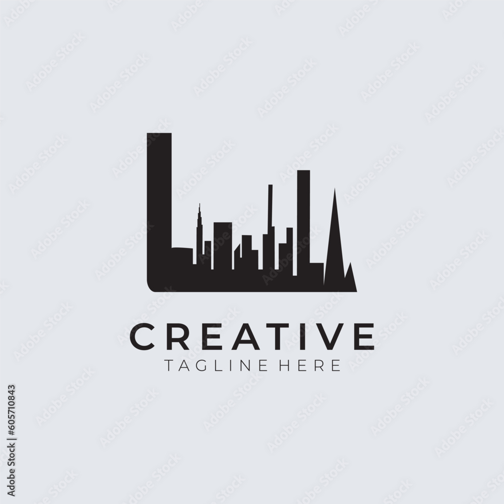 Building Real Estate and Construction. Logo of City Buildings and Skyline.