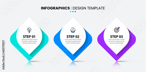 Infographic template. 3 abstract shapes with icons and text