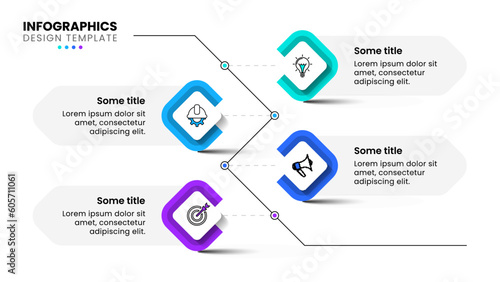 Infographic template. Line with 4 squares and icons