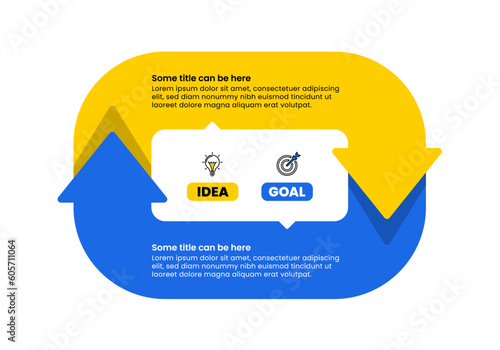 Infographic template. 2 steps with idea and goal