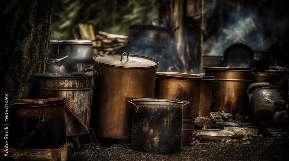 Dirty large pots and with ollin. Dirty large pots and with ollin.