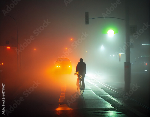 silhouette of a person cycling the city