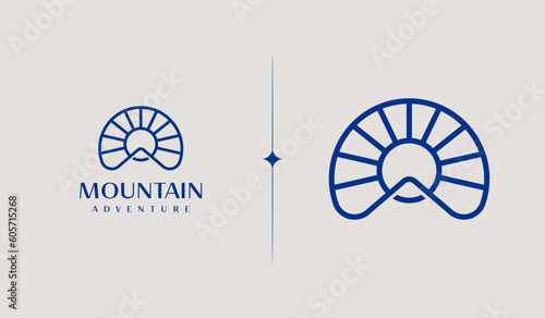 Mountain travel emblems. Camping outdoor adventure emblems, badges and logo patches. Mountain tourism, hiking. Universal creative premium symbol. Vector illustration