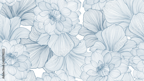 Fotografiet Seamless pattern with flowers dahlia and amaryllis.