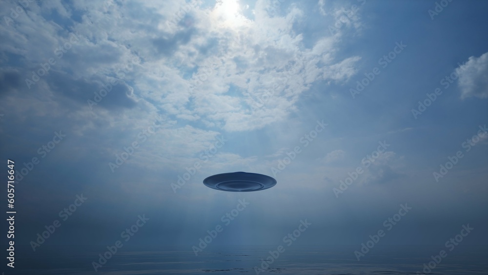 3d render. UFO above the ocean 3d render. UFO above the ocean