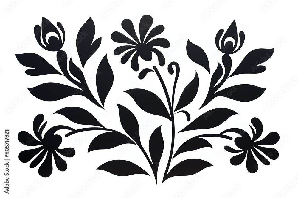black and white floral pattern isolated on white background using generative AI