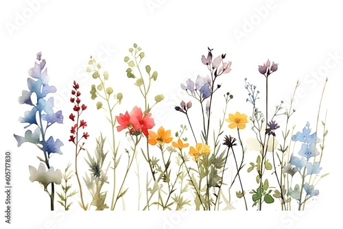 wild flowers in water color painted style background using generative AI
