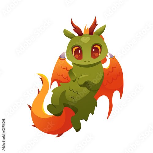 Symbol of 2024 is the Green Wooden Dragon. Zodiac Cartoon Character. Happy Chinese New Year Greeting Card. Vector Illustration.