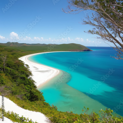 _A_paradise_road_overlooking_the_white_sand_beach_and_clear_sea_stunning_scenery_no_people