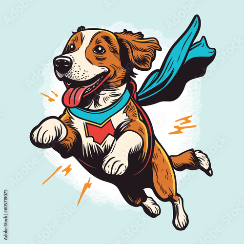 Happy cat wearing superhero clothes is flying t shirt, Vector, illustration