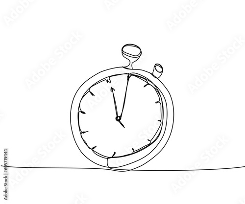 Stopwatch, timer, clock one line art. Continuous line drawing of measurement, clock, counting, measure, watch, equipment, time, accuracy, alarm, interval, speed, counter