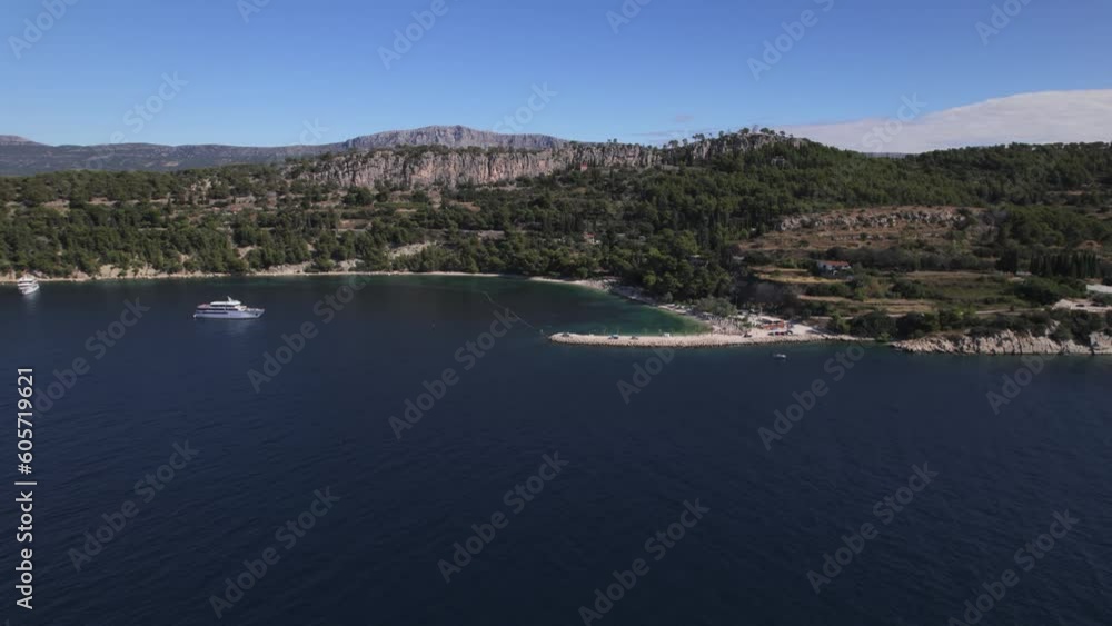 Aerial panoramic drone view of Jezinac beach near Split, Dalmatia region Aerial panoramic drone view of Jezinac beach near Split, Dalmatia region