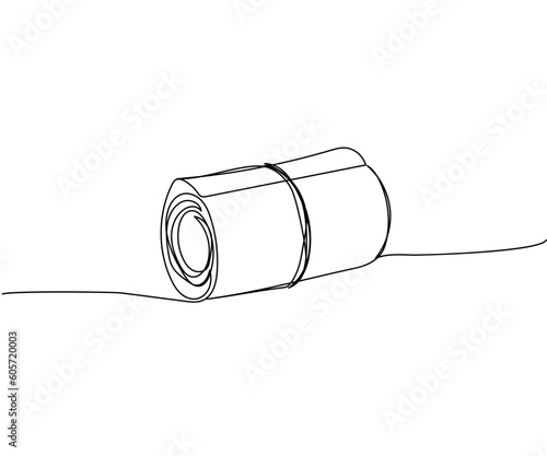 Money twisted into a roll, bribe, redemption, cash, banknotes, dollars, hryvnia, euro one line art. Continuous line drawing of bank, money, financial, payment, data, savings, economic, wealth, credit