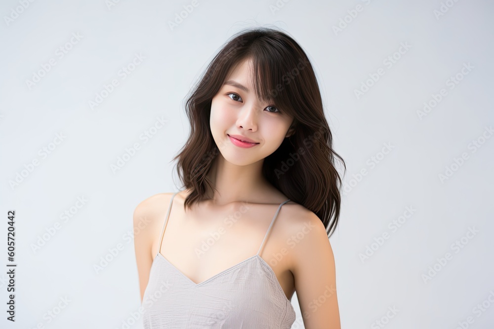 Beautiful Asian woman smiles and radiates happiness, showcasing her healthy, glowing skin. Generative AI Beautiful Asian woman smiles and radiates happiness, showcasing her healthy, glowing skin. Generative AI