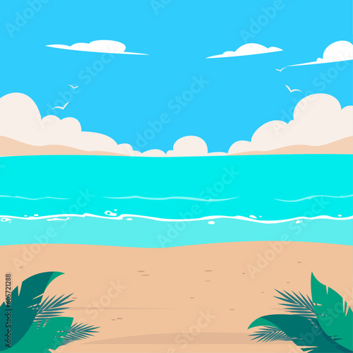 Flat beach summer background landscape