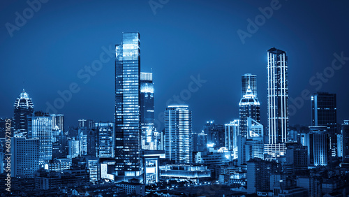 skyscrapers at night, shiny night city © LOWE