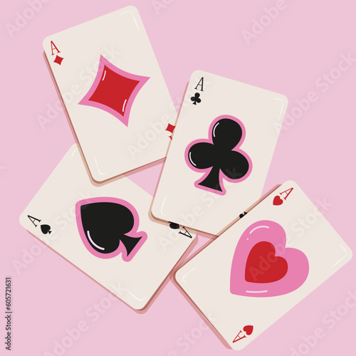 Cute poker cards aces. Vector illustration of playing cards EPS10.