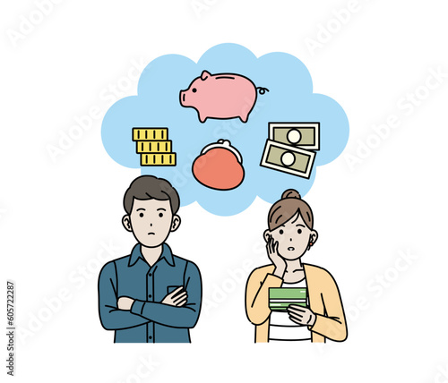 貯金や資産について考える夫婦のイラスト