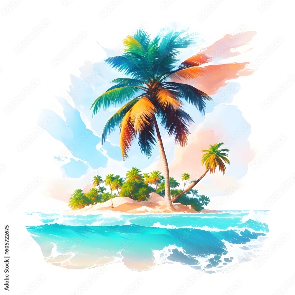 Tropical island with palm trees Generative Ai 