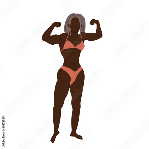 Female body builder isolated on white background.
