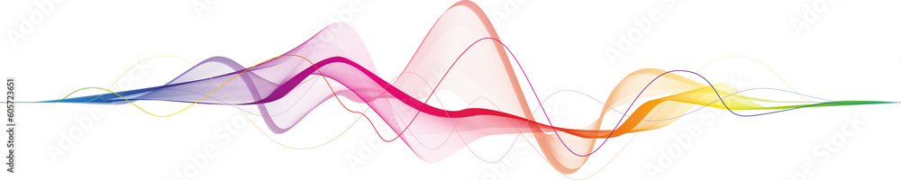 Visualization of music, sound. Abstract rainbow wave on a transparent background for web design, presentation design, web banners. Design element - obrazy, fototapety, plakaty 