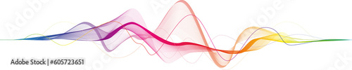 Visualization of music, sound. Abstract rainbow wave on a transparent background for web design, presentation design, web banners. Design element