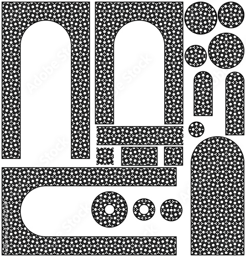 Arches, frames and additional design elements. Arabic geometric ornament