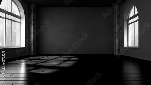Empty Dark Room with Sun Rays through Window Generated by AI