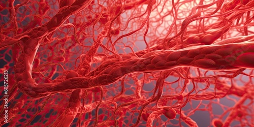 Blood vessels. Capillary, Circulatory system. Veins and arteries. Abstraction. Generative AI. photo