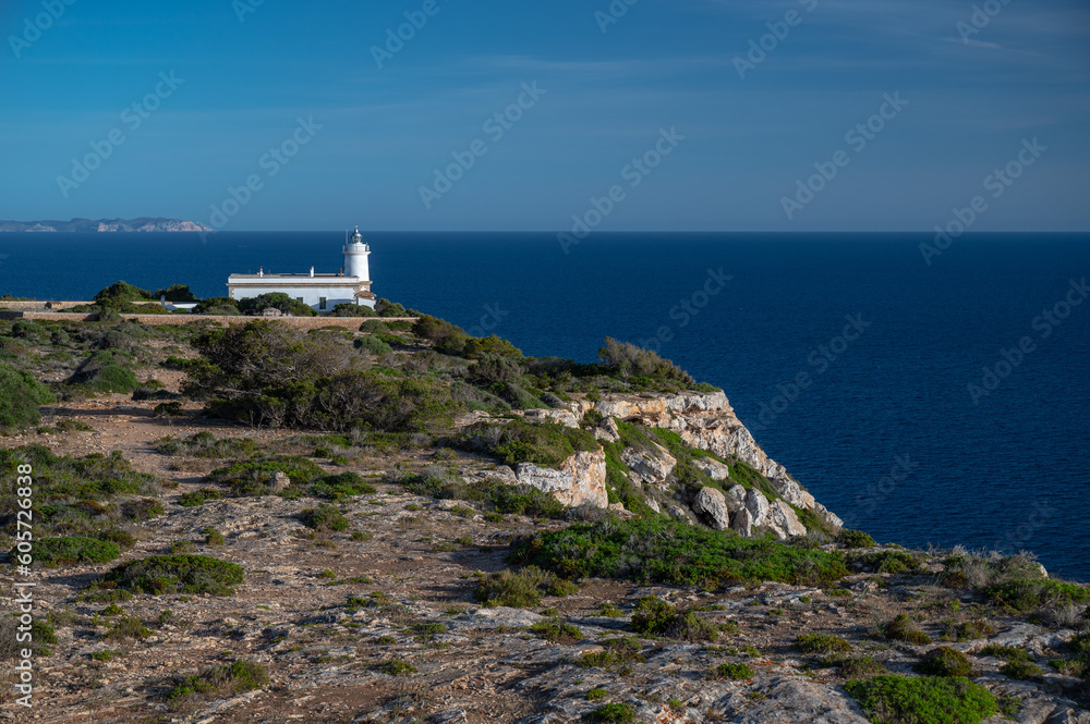 View of Cap Blanc lighthouse, south of Majorca Island.