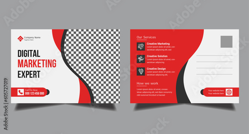Fully editable abstract red postcard template vector design postcard template design stationary for business promotion services card greeting card