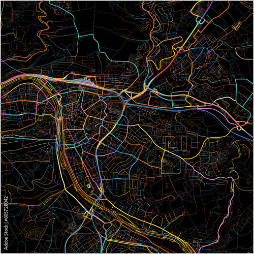 Colorful Map of Wurzburg, Bavaria with all major and minor roads.