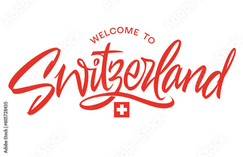 Switzerland lettering design for t-shirt, mug, poster. Vector hand drawn inscription. Apparel Print. Switzerland vector handwritten inscription.