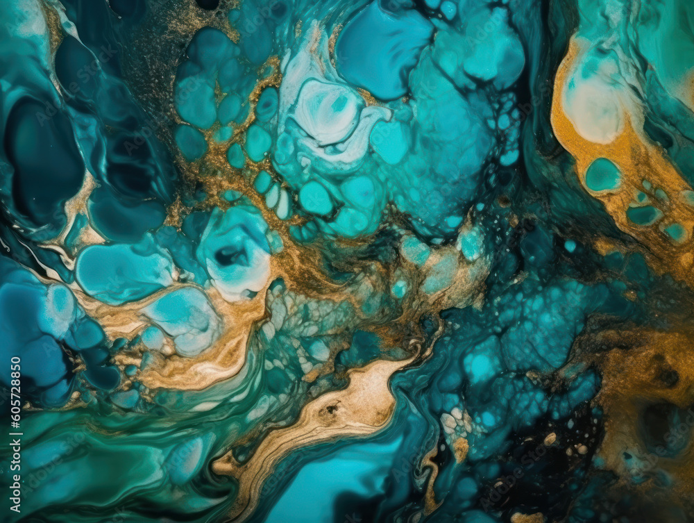 Abstract colorful background. Mixing acrylic paints. Gold marble painting, stylized and textured, artistic paint decoration for canvas print. Alcohol ink Created with Generative AI technology.