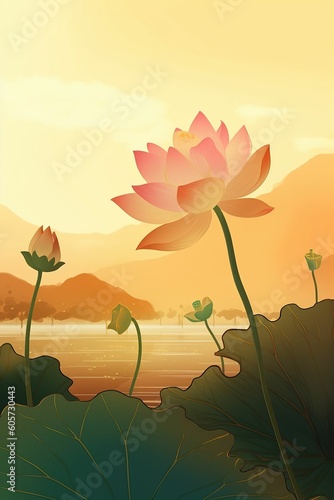 The illustration of lotus, AI contents by Midjourney