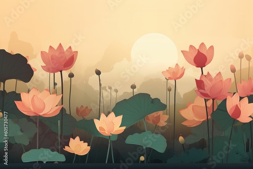 The illustration of lotus, AI contents by Midjourney