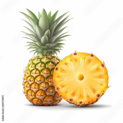 Pineapple Cut In Half On White Background Illustration