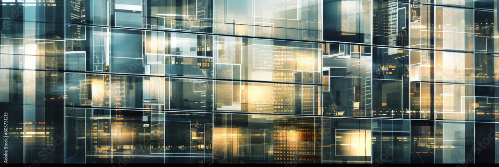 Concept of the smart building, in the style of industrial urban scenes. Banner. Generation AI Concept of the smart building, in the style of industrial urban scenes. Banner. Generation AI