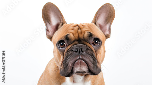 REtrato de cachorro de Bulldog Franc  s sobre fondo blanco. Ia generativa