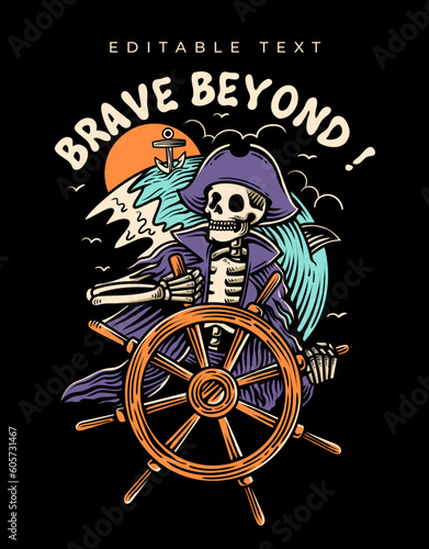 skull pirate at the sea illustration