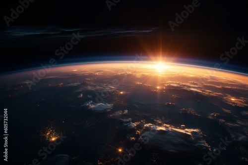 Sunrise on earth from outer space. Generative AI