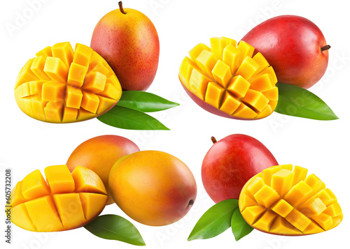 Set of delicious mango fruits, cut out. Based on Generative AI