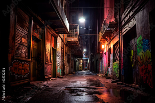 Dark alley in a bustling city, Generative AI