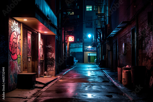 Dark alley in a bustling city, Generative AI