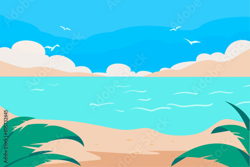 flat summer background with beach view landscape
