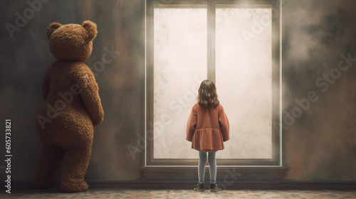 Girl with a teddy bear in the window -General Artificial Intelligence