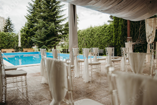 Beautiful wedding venue with white and beige details decoration