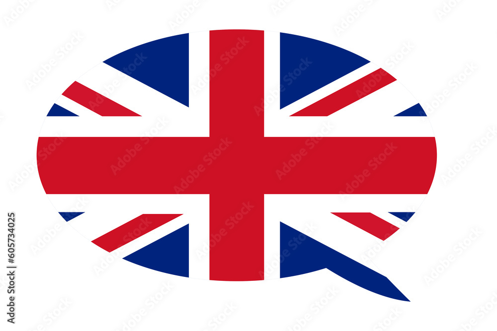 Obraz premium Colorful callout with english flag, learn and speak english sign, vector illustration..