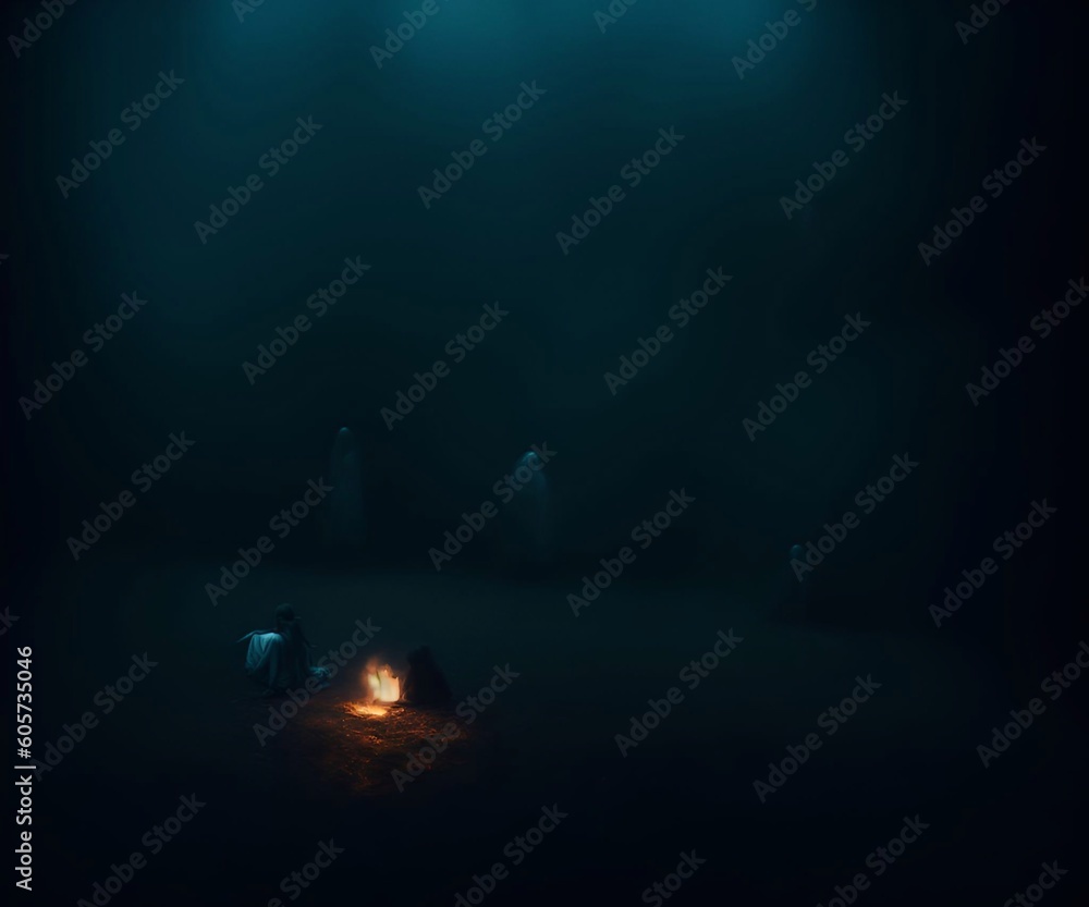 Obraz premium Scary smoke and fog atmospheric background with ghosts generative ai illustration art