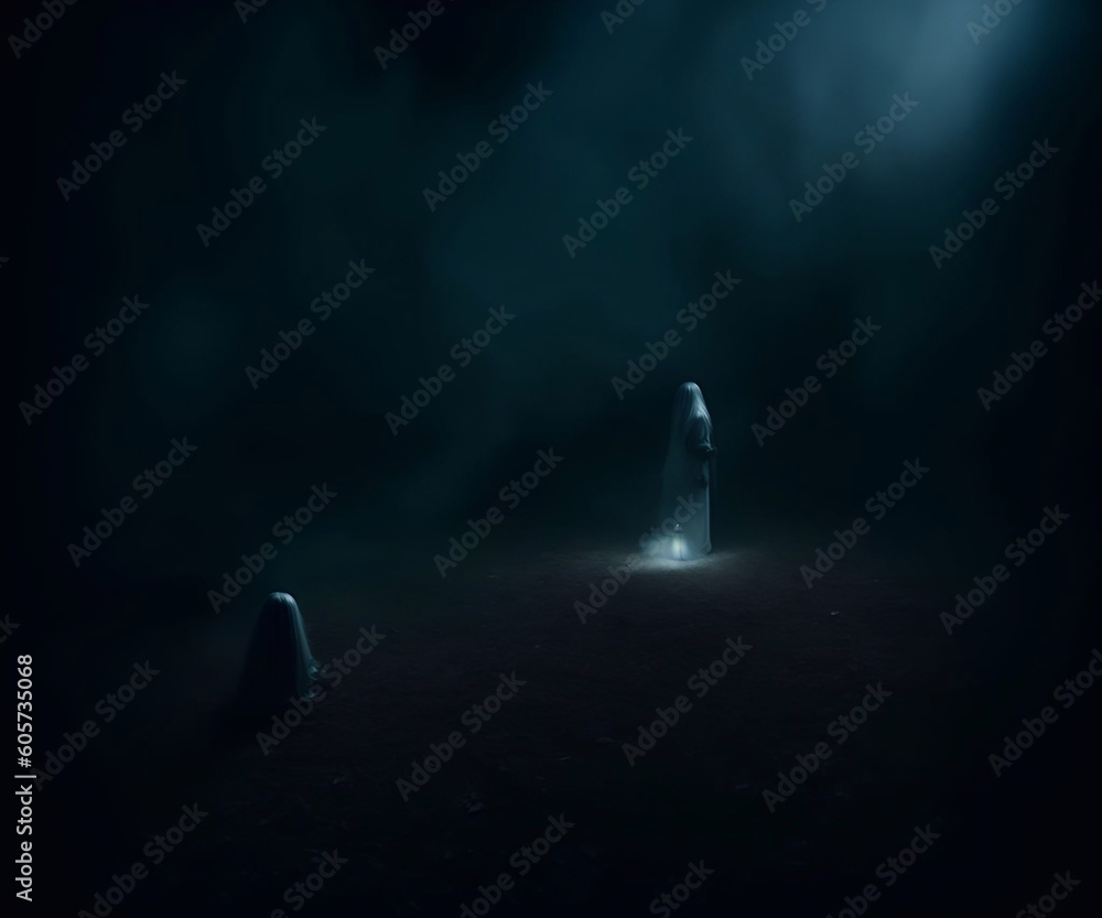 Scary smoke and fog atmospheric background with ghosts generative ai illustration art